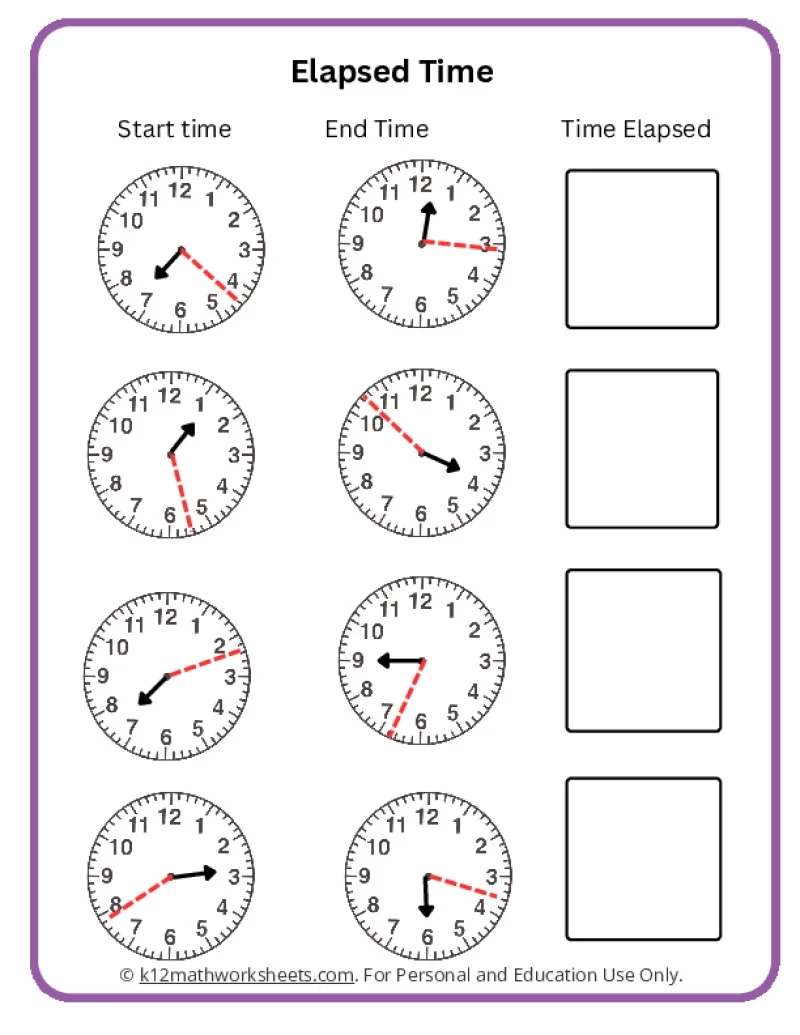 Free Printable Elapsed Time Math Worksheets