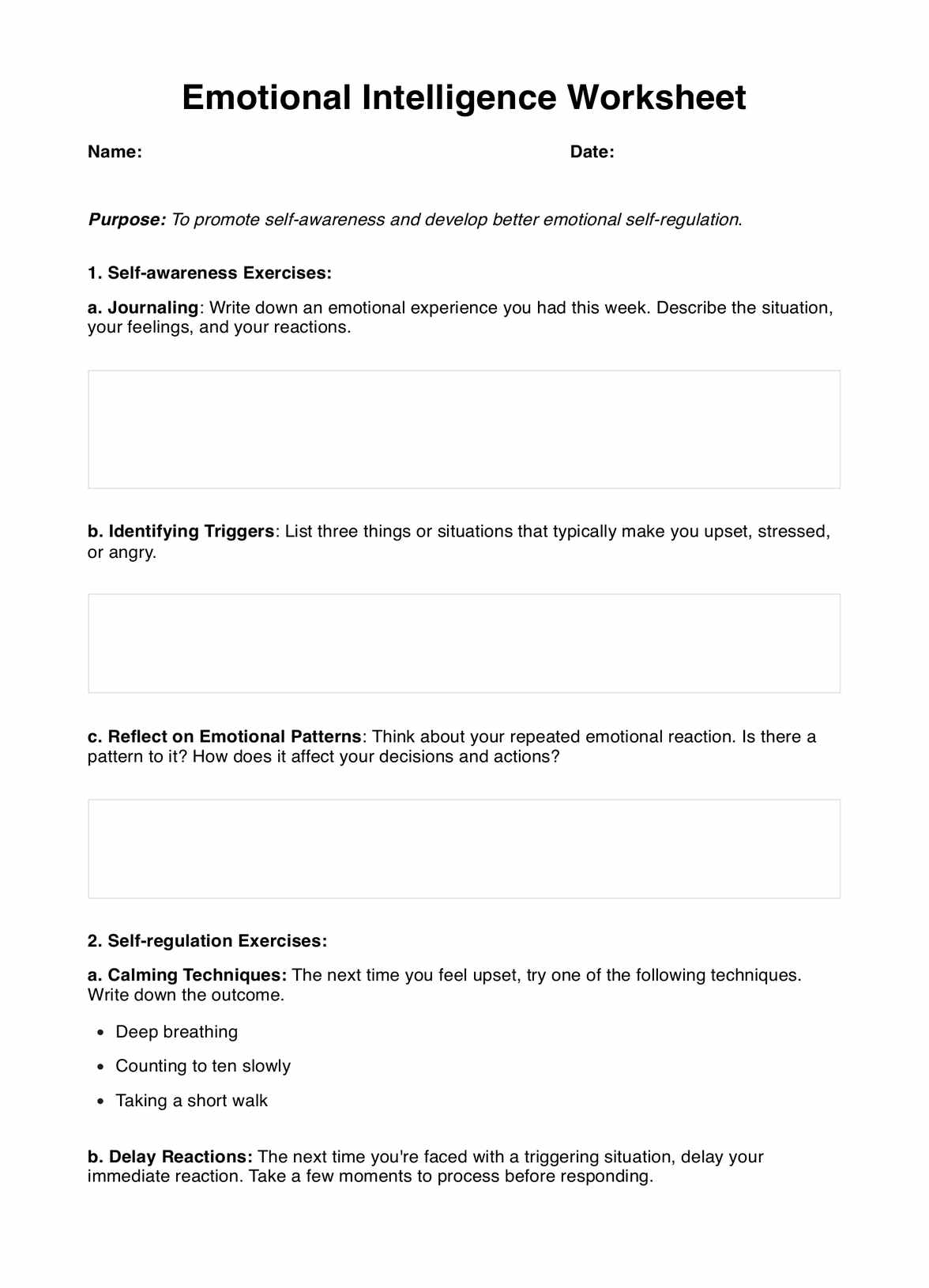 Emotional Intelligence Worksheets