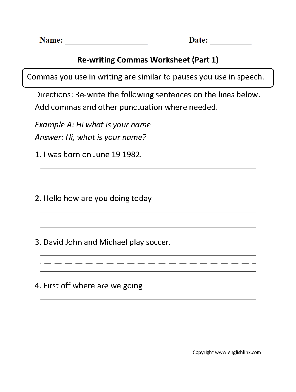 Englishlinx Commas Worksheets