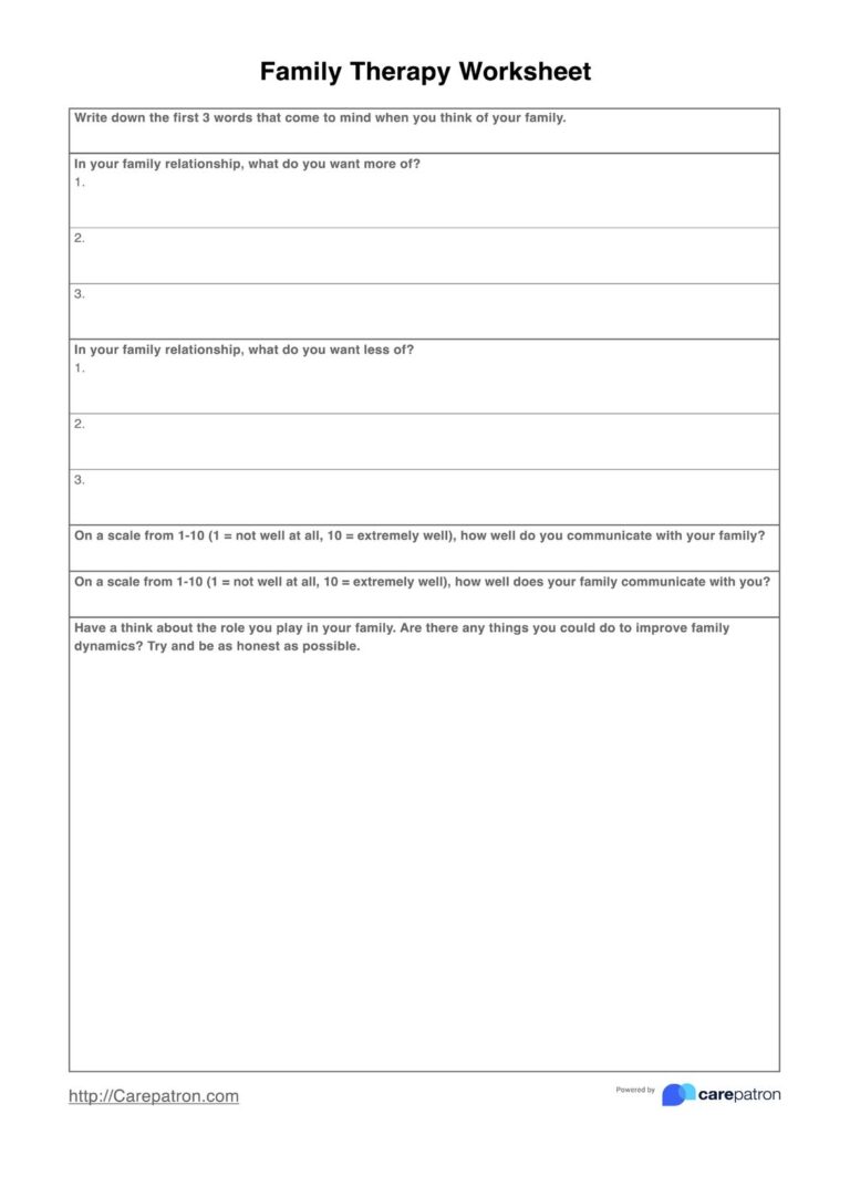 Family Therapy Worksheet U0026 Example Free PDF Download