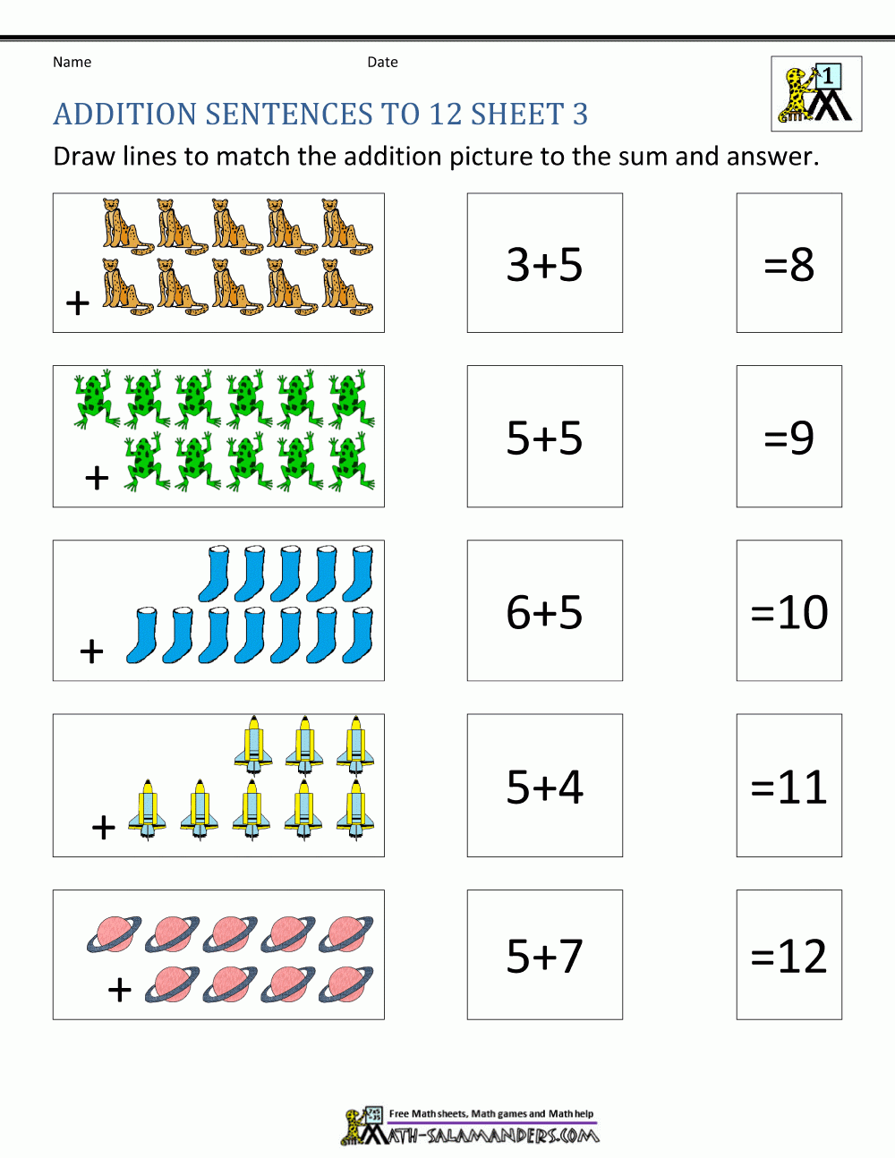 Math Worksheet Printable Addition 1-12