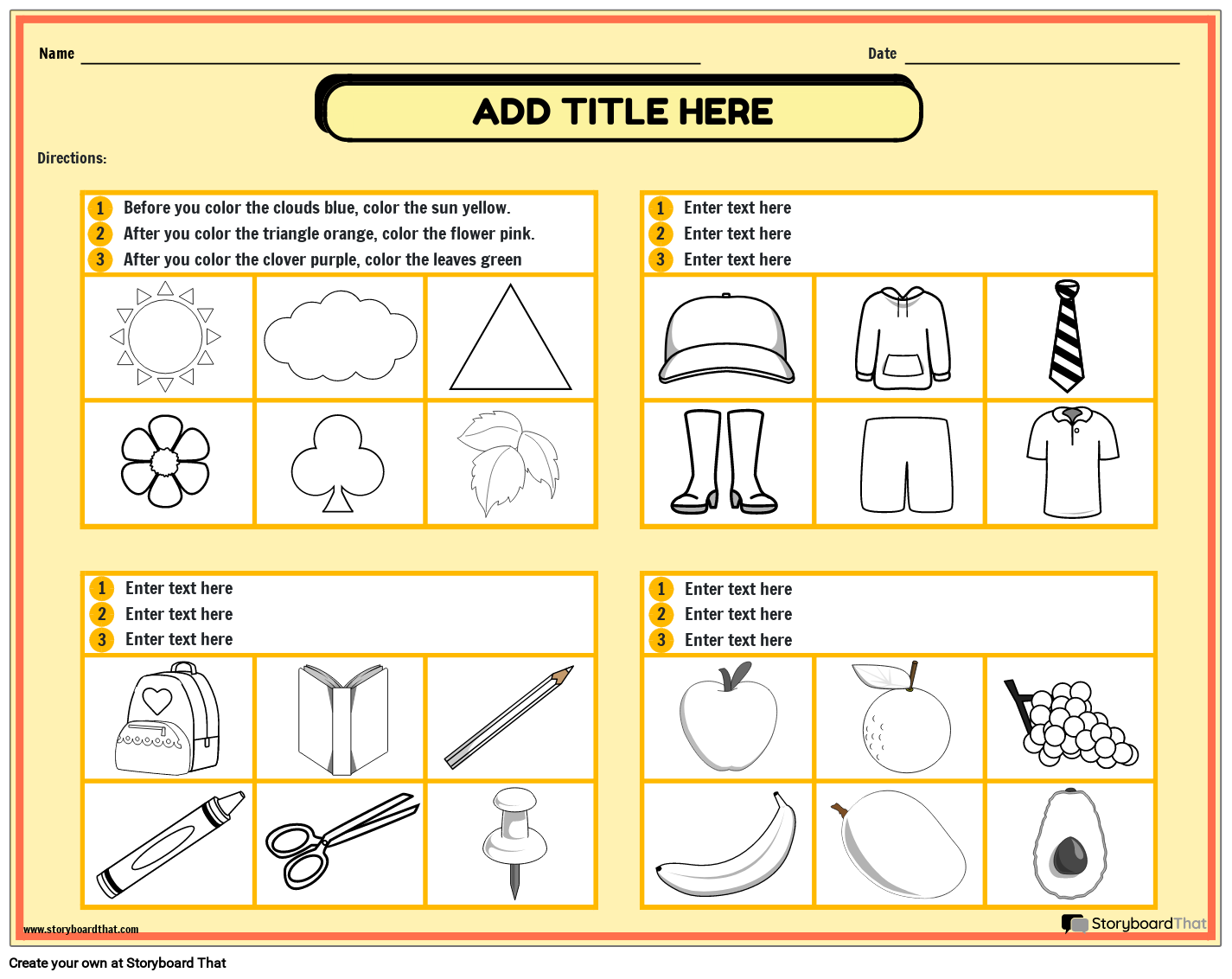 Following Directions Worksheets Storyboard That