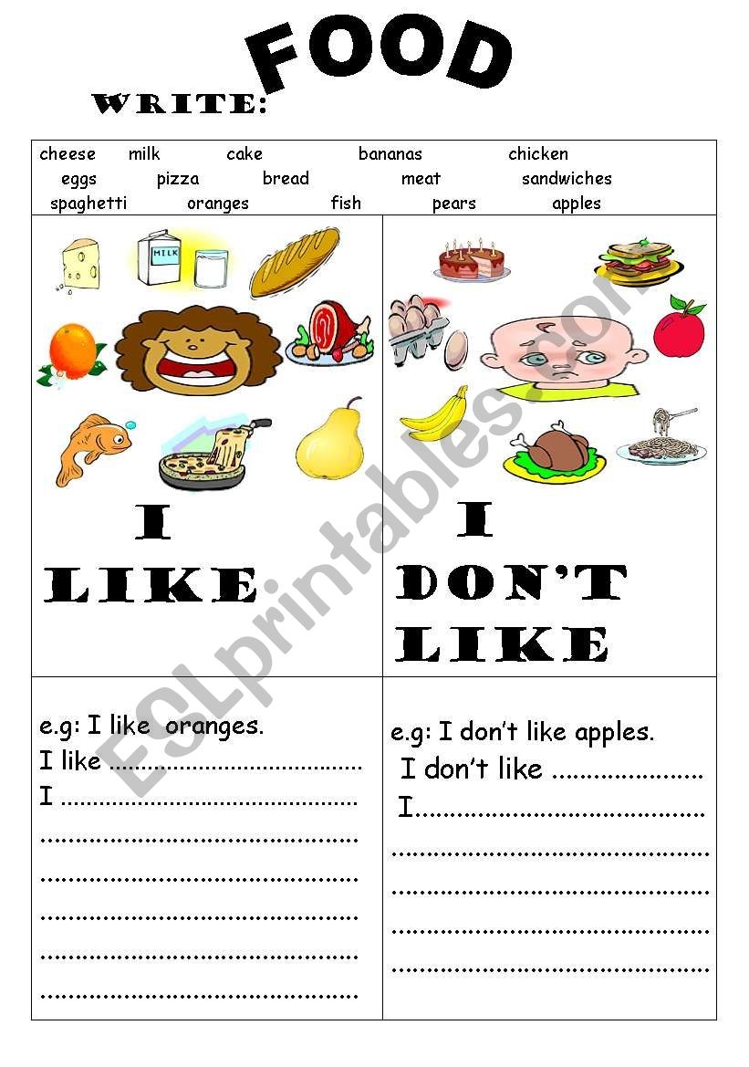 Esl Free Printable Worksheets Food