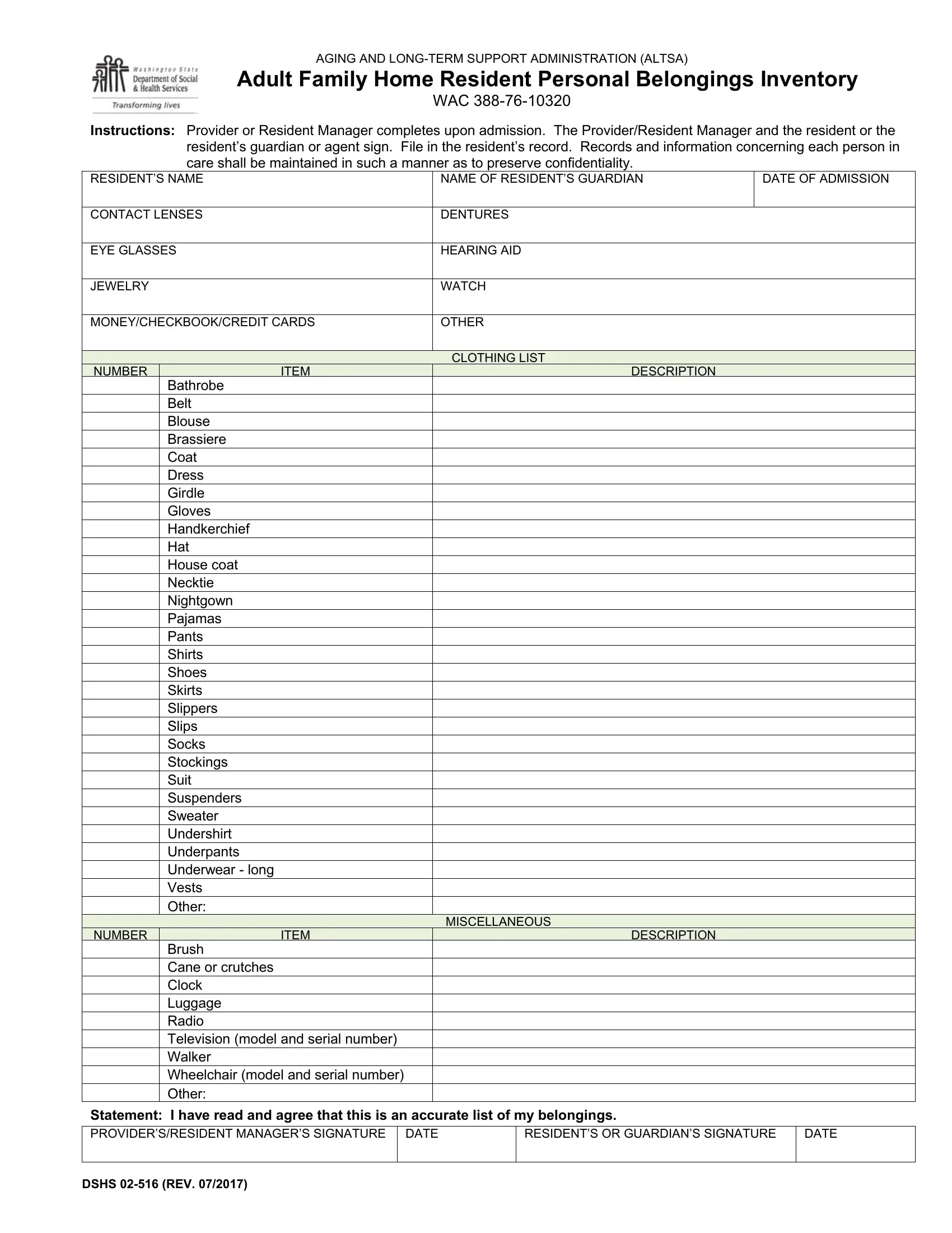 Printable Personal Property Inventory Worksheet