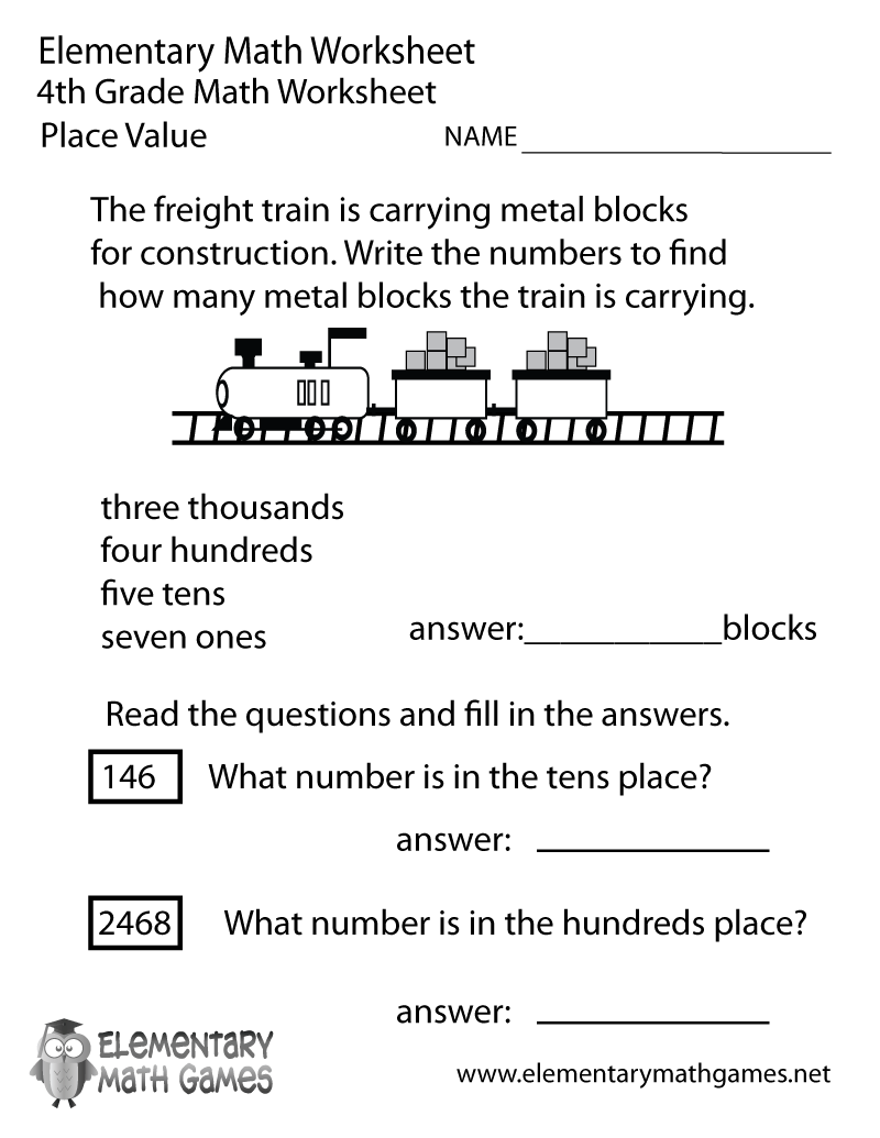 Free Worksheets Place Value Fourth Grade