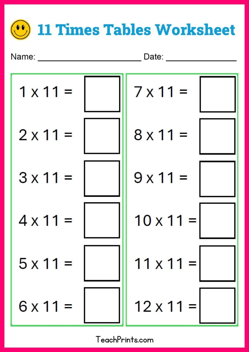 Free Printable Times Table Worksheet