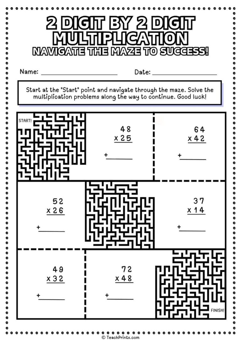 Free 2 Digit By 2 Digit Multiplication Worksheets Teach Prints