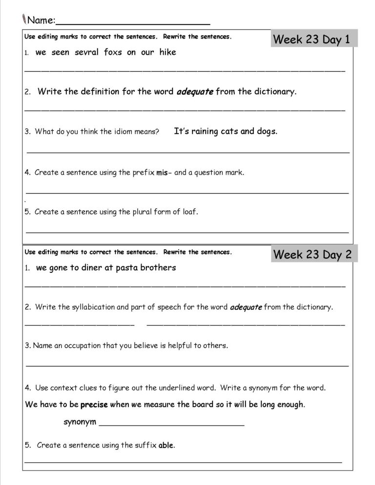 Free 3rd Grade Daily Language Worksheets