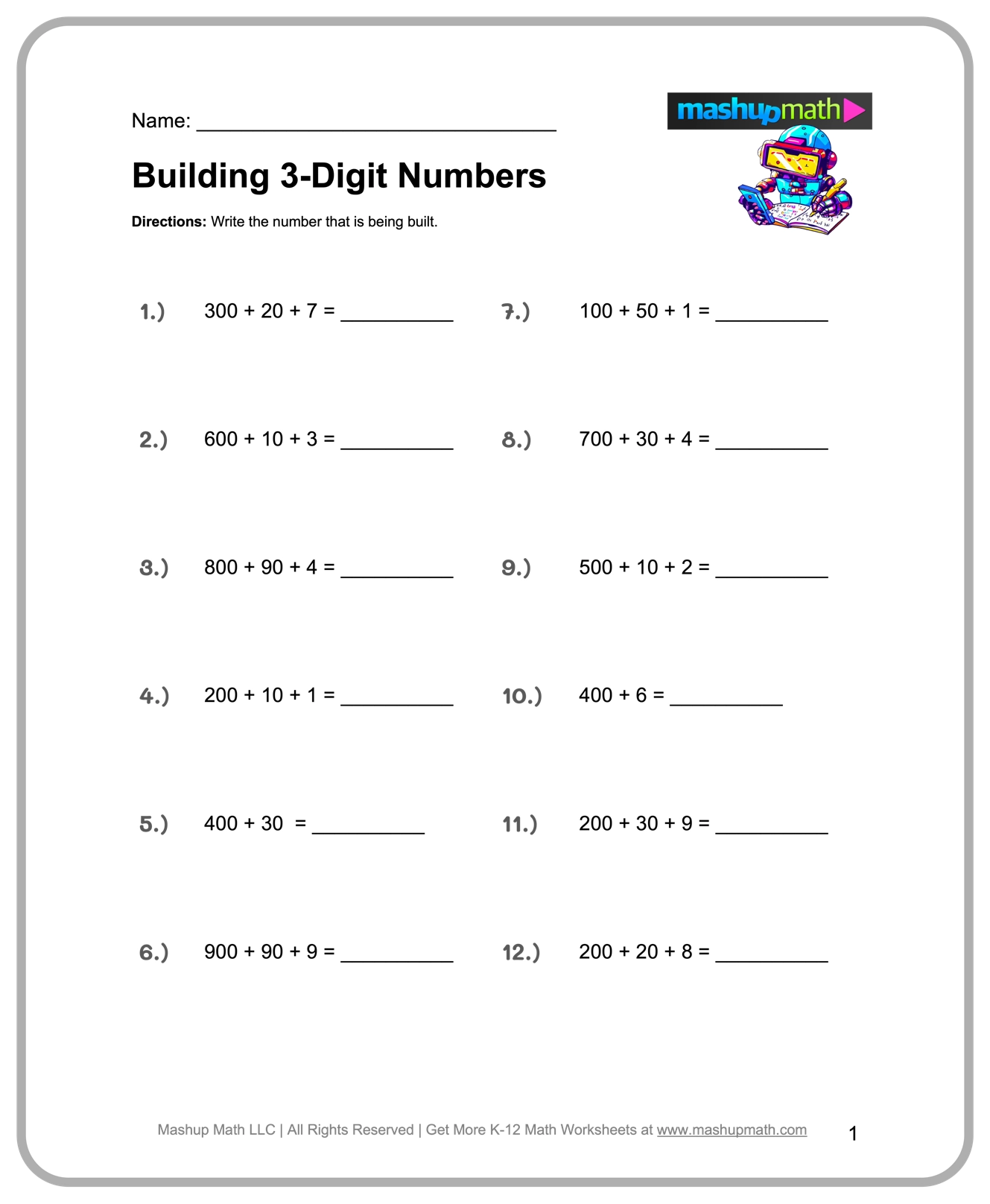 Free Math Worksheet 3rd Grade