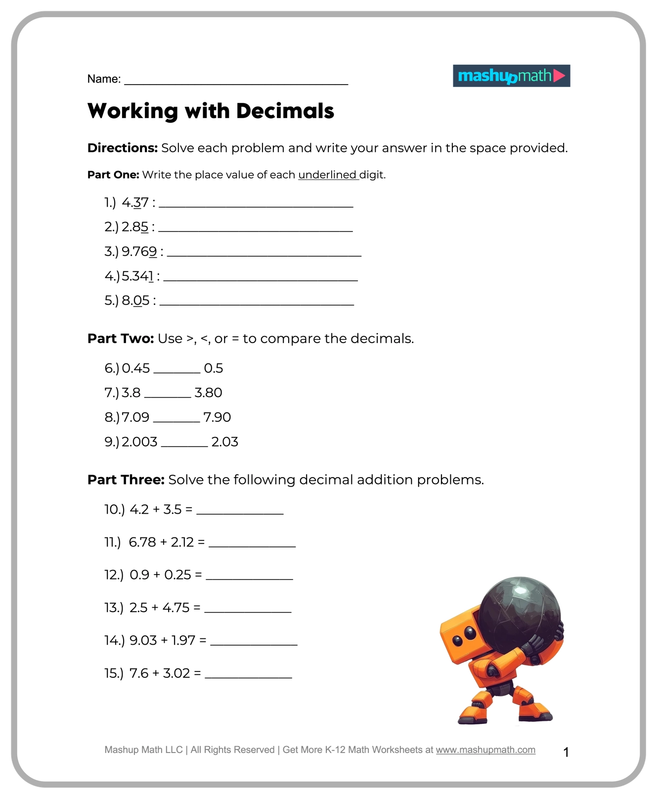 Free Introduction 5th Grade Math Worksheets