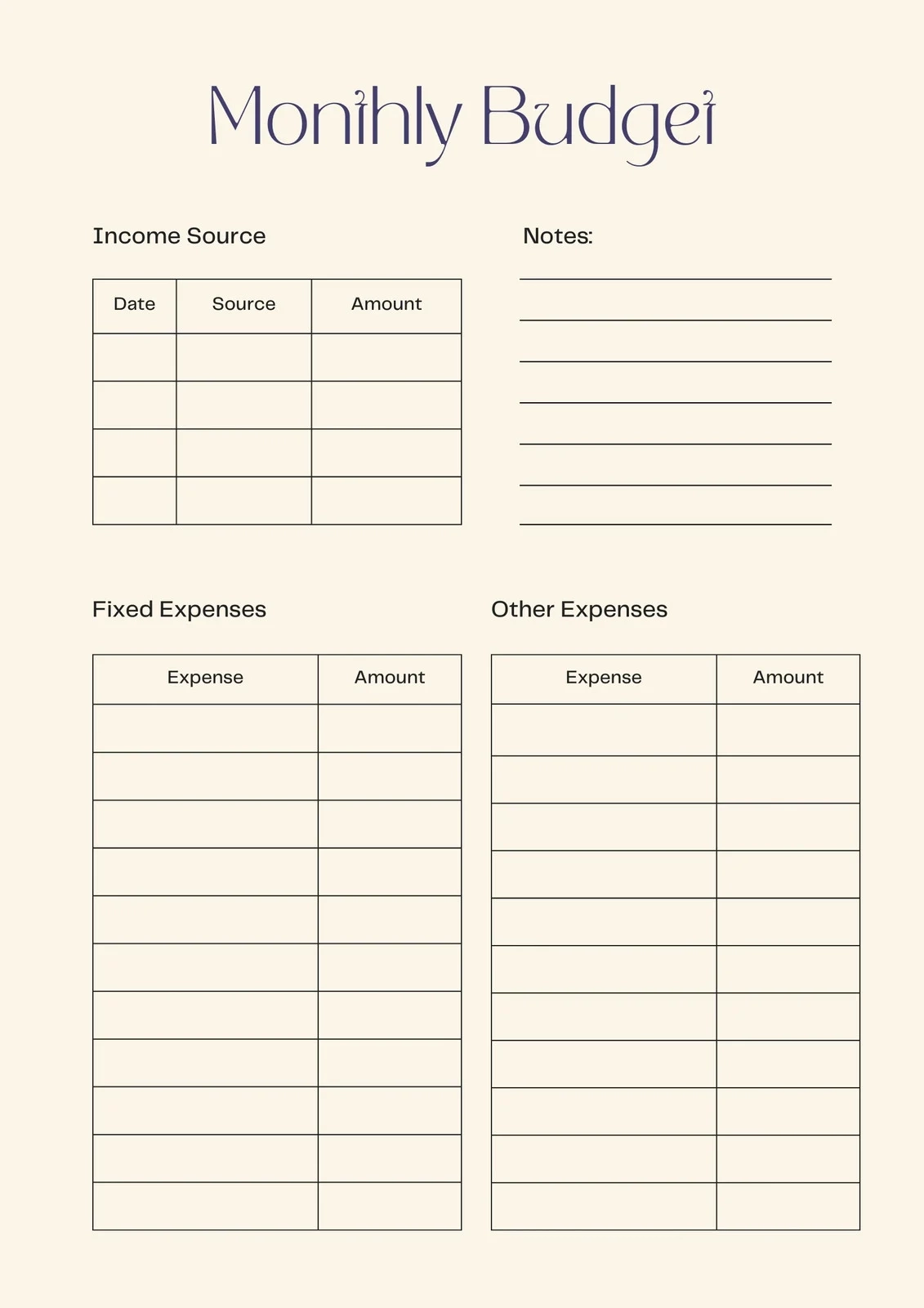 Budget Worksheet  Printable Blank