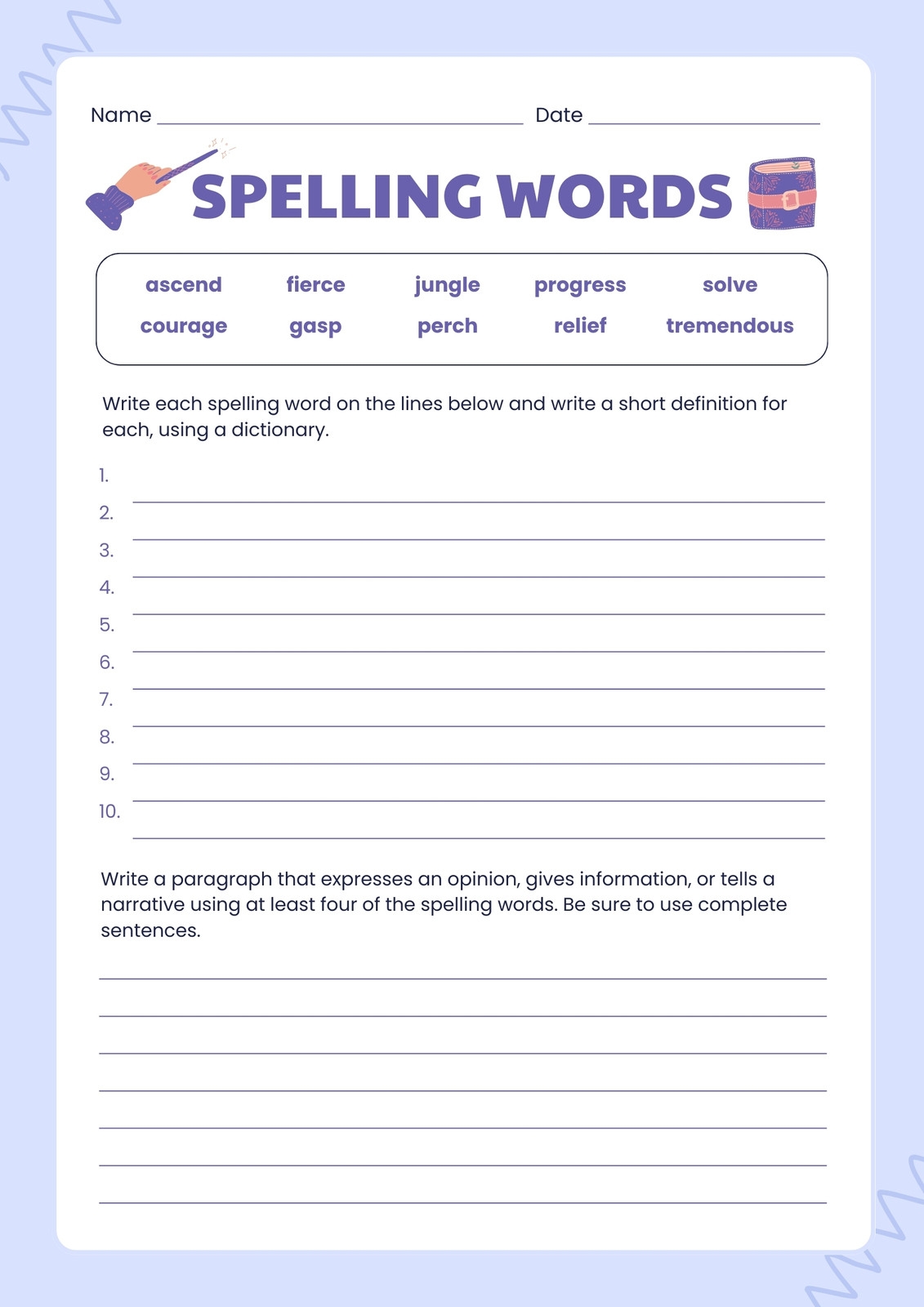 Printable Spelling Worksheets 6-9