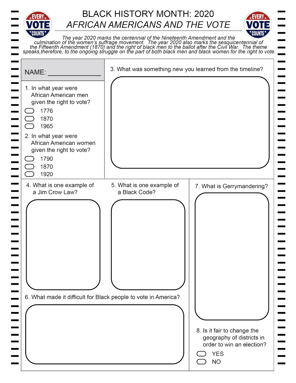 Black History Free Printable Worksheets