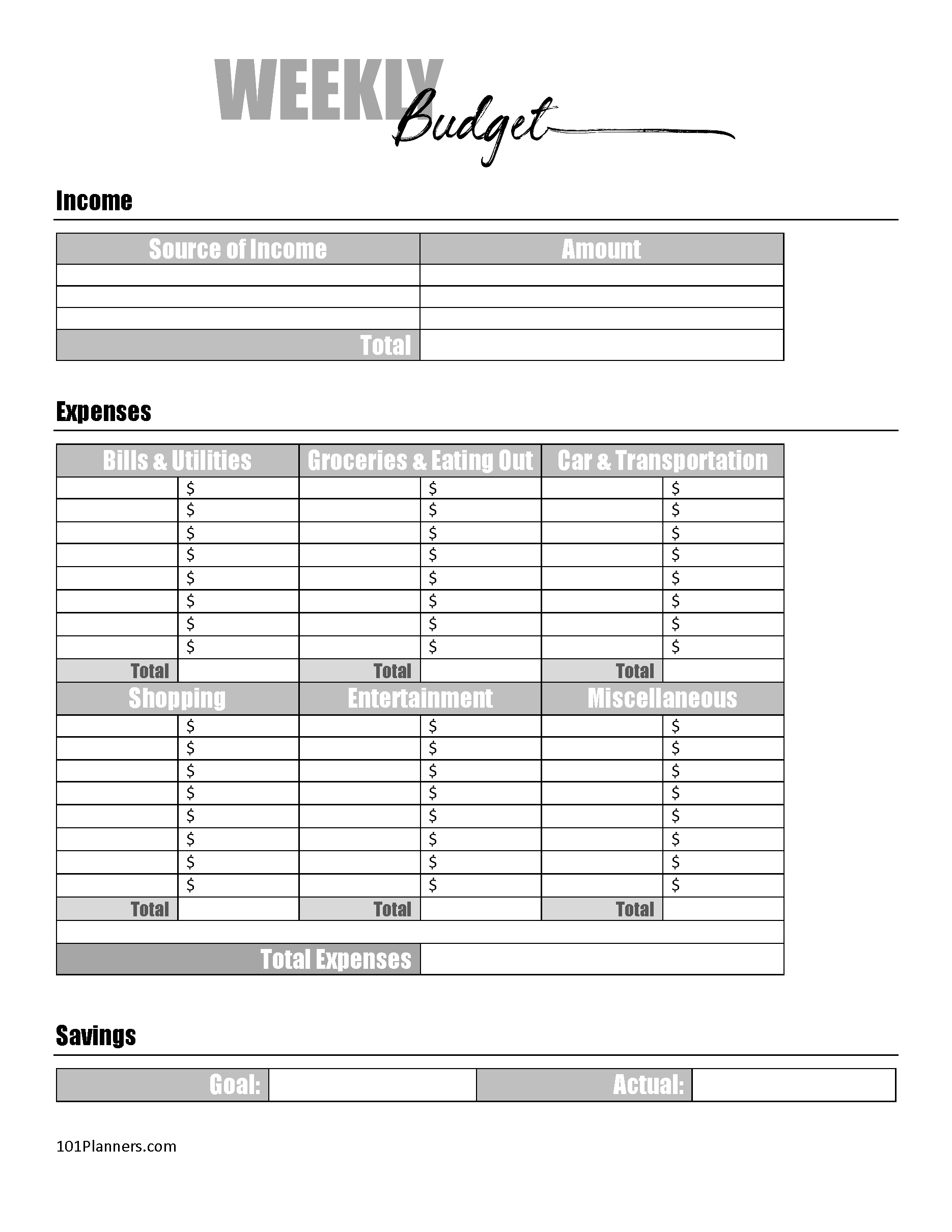 Best Free Printable Budget Worksheet