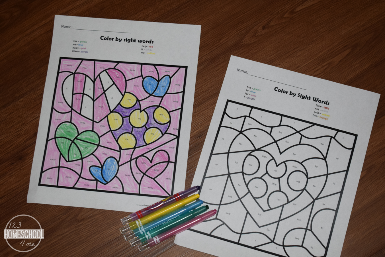  FREE Color By Sight Word Valentine Worksheets