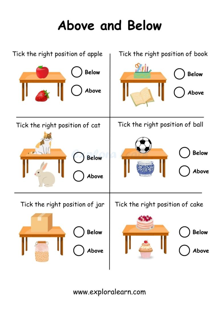 Free Exploralearn Worksheets Comparisons Worksheets Above And Below
