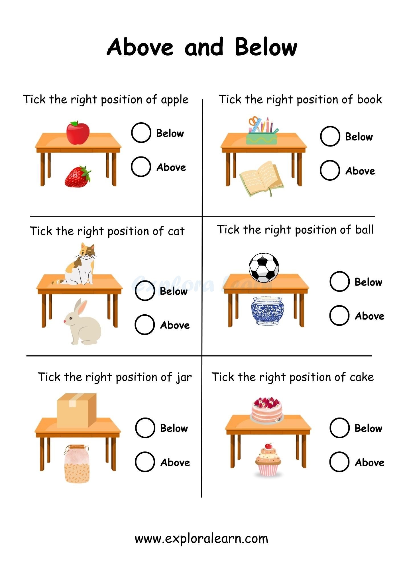 Free Exploralearn Worksheets Comparisons Worksheets Above And Below