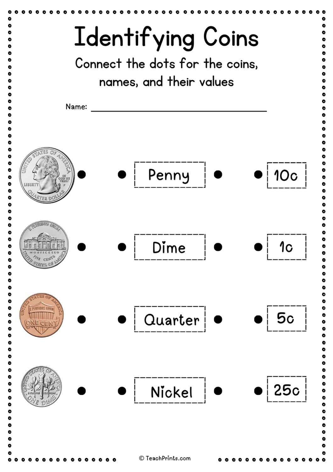Preschool President Coins Worksheet