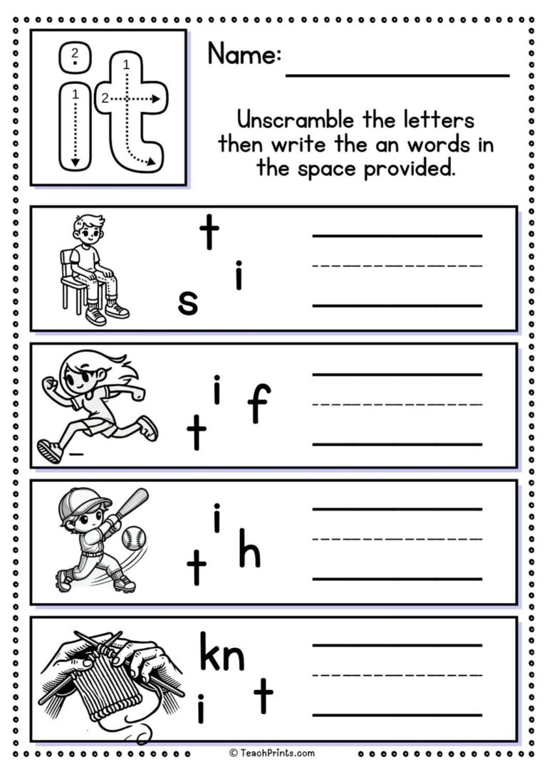 Free It Word Family Worksheets Teach Prints
