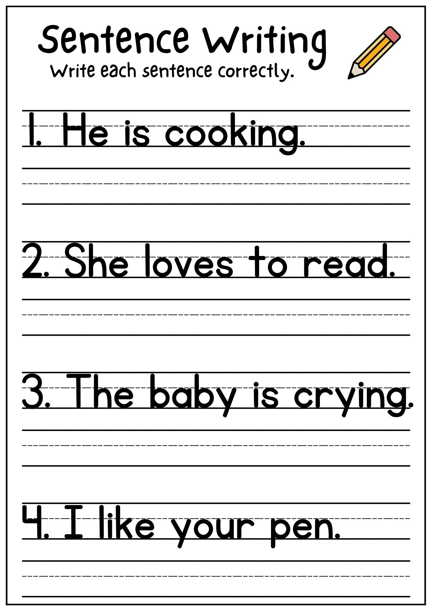 Preschool Worksheet Writing Sentences