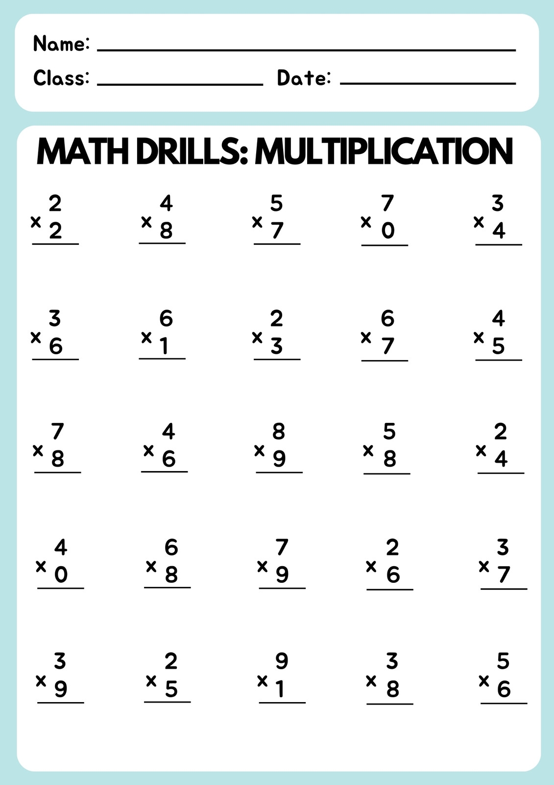 Free Multiplication Worksheet Templates To Use And Print Canva