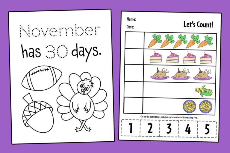 FREE November Worksheets For Preschool The Hollydog Blog