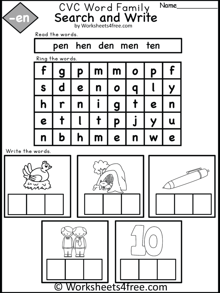 Free Phonics CVC Word Family Worksheet en Worksheets4Free