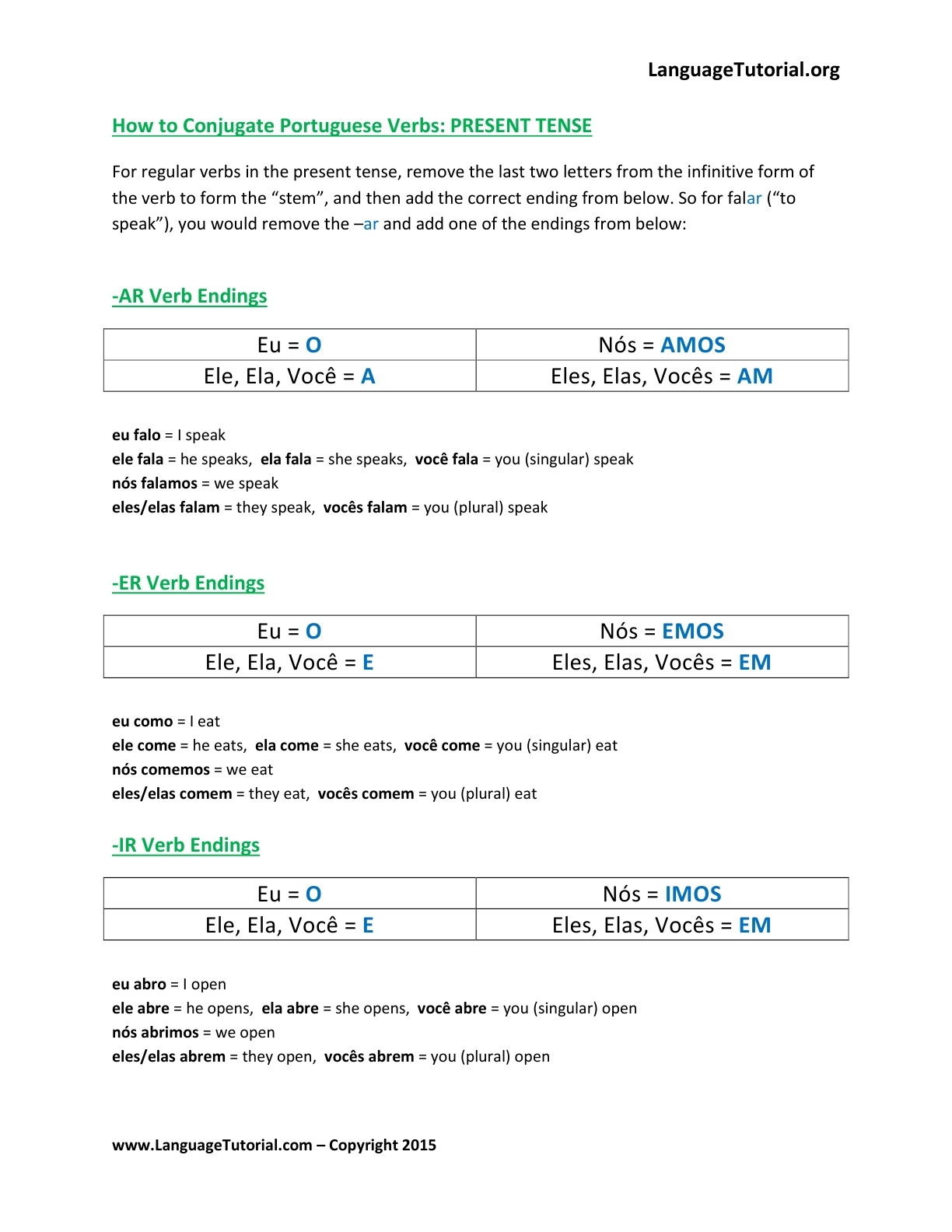 Beginner Free Printable Portuguese Worksheets