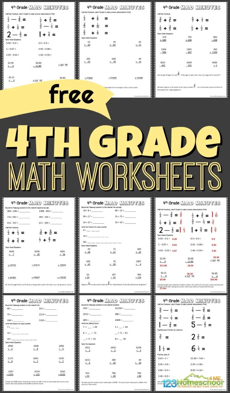 FREE Printable 4th Grade Math Worksheets Pdf