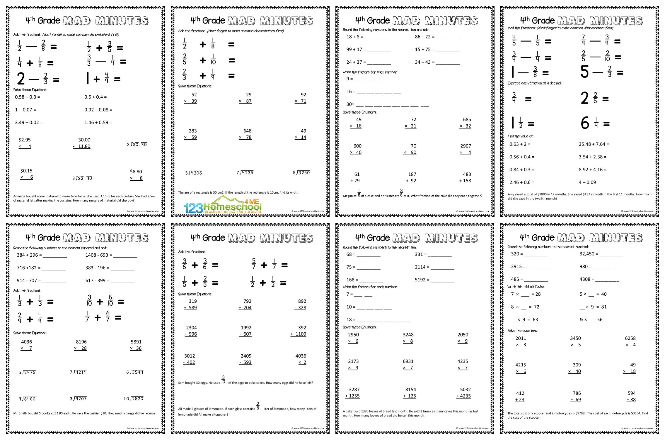  FREE Printable 4th Grade Math Worksheets Pdf