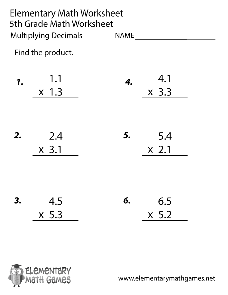 Multiplying Decimals Free Printable Worksheets