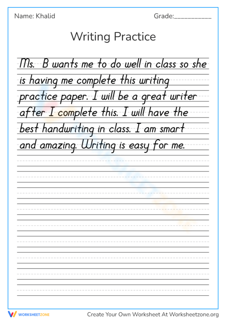 Free Printable Handwriting Paragraph Practice Sheets Worksheets Library