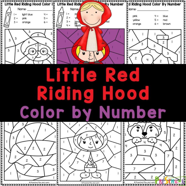 FREE Printable Little Red Riding Hood Color By Number Worksheets