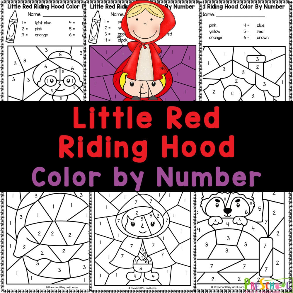FREE Printable Little Red Riding Hood Color By Number Worksheets
