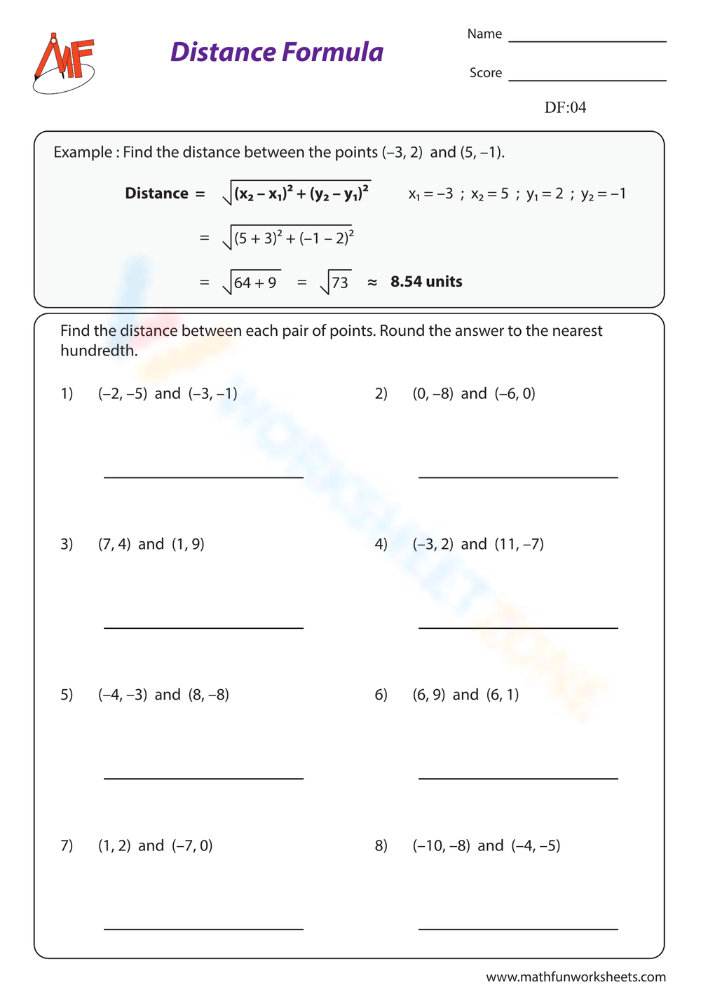Free Printable Midpoint And Distance Formula Worksheets Worksheets Library