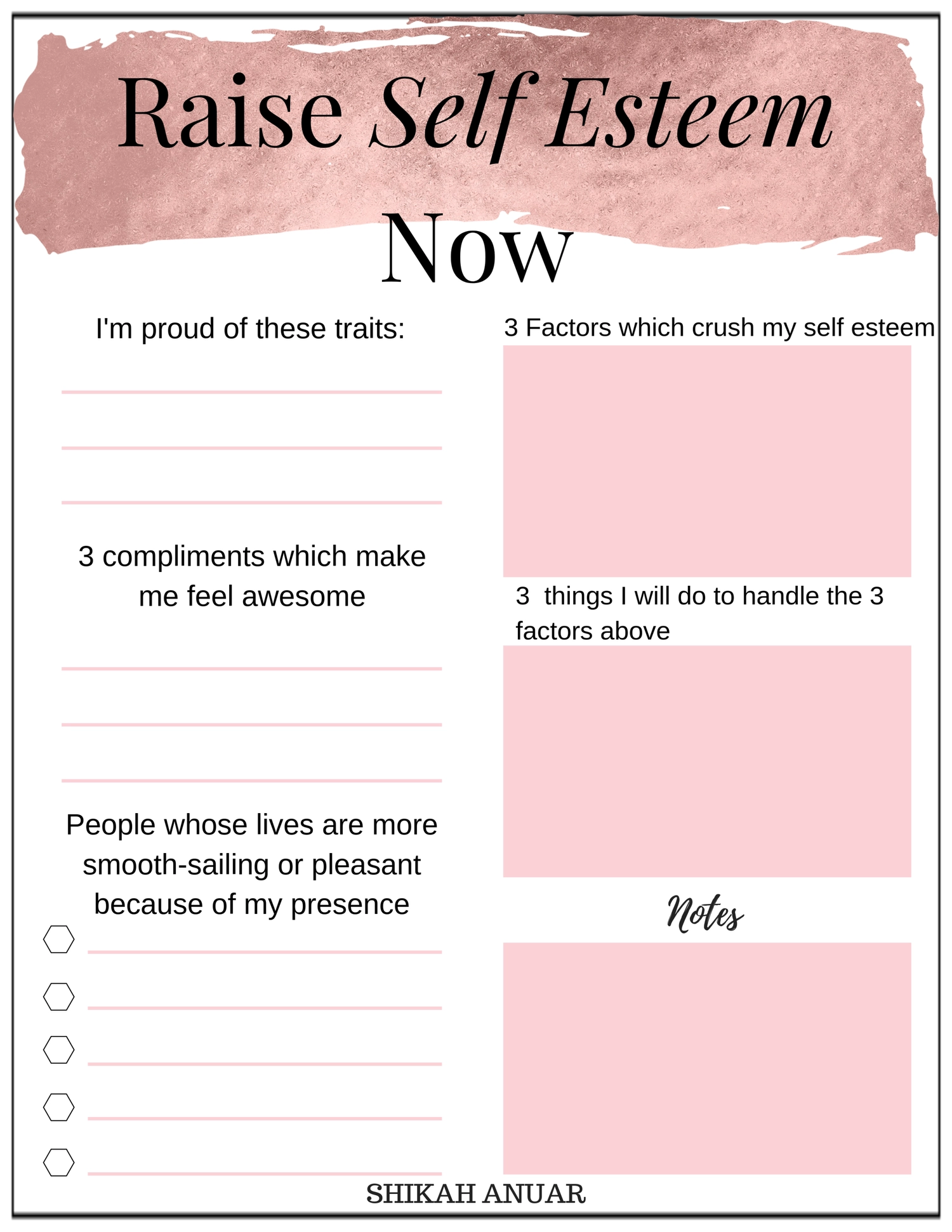 Printable Self Esteem Worksheets For Adults