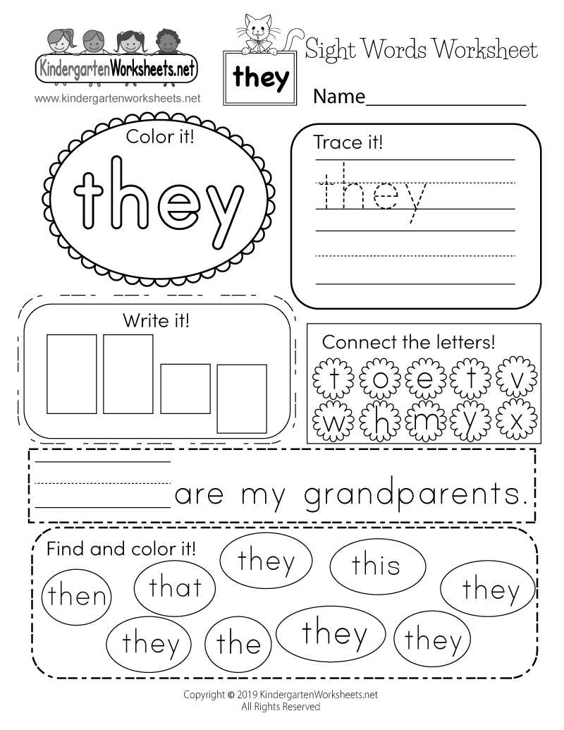 Sight Words Kindergarten Worksheets Printable