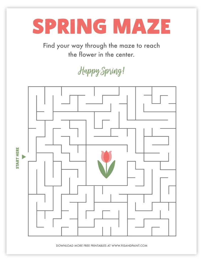 Free Printable Spring Maze For Kids Pjs And Paint
