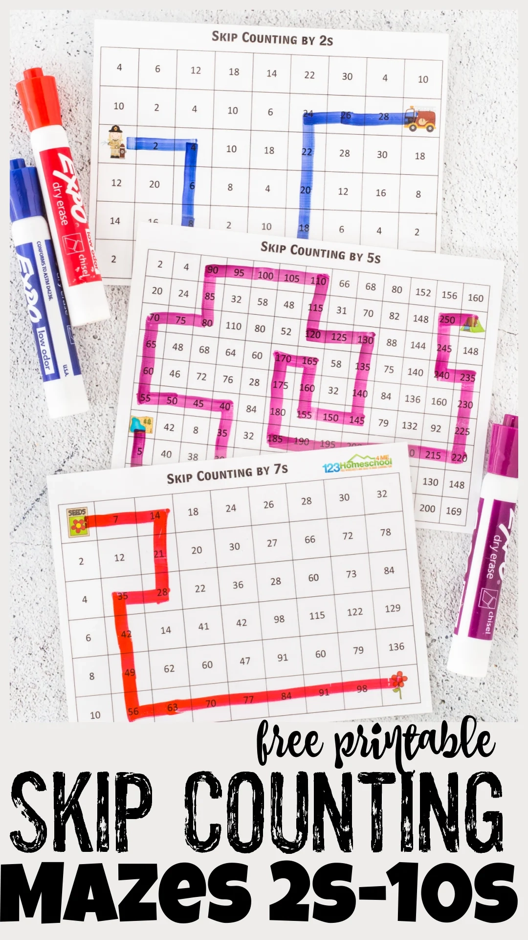 FREE Skip Counting Mazes Worksheets 2s 10s