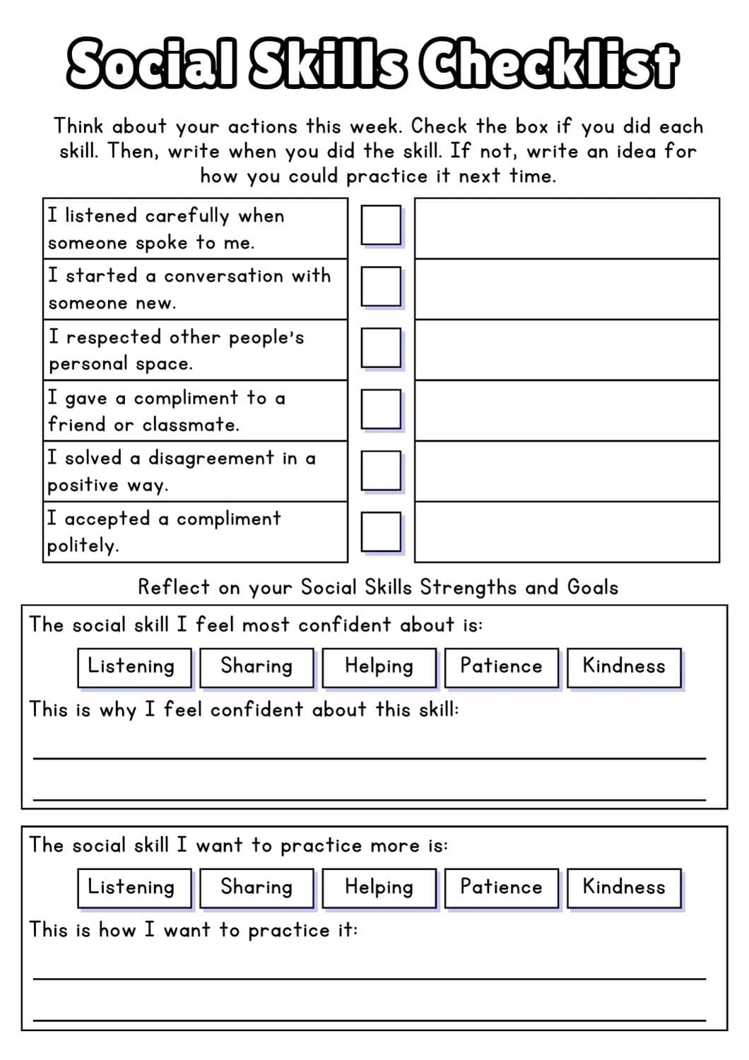 Free Social Skills Worksheets 2026 