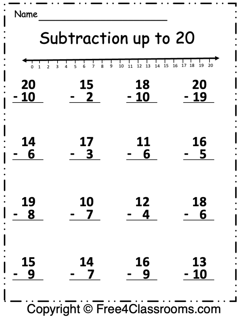 Free Subtraction Up To 20 Worksheet Free Worksheets Free4Classrooms