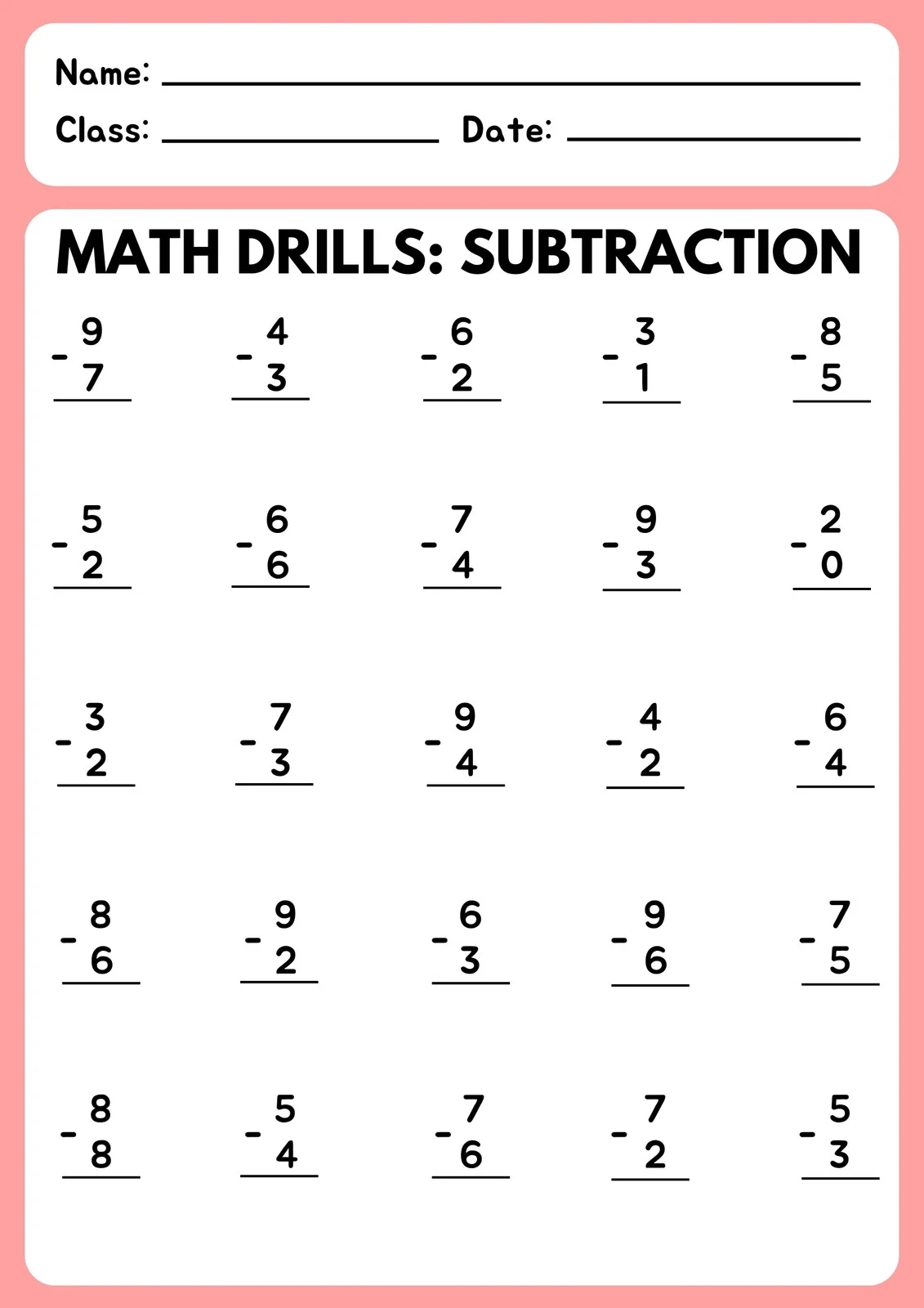 Free Subtraction Worksheet Templates To Edit And Print Canva