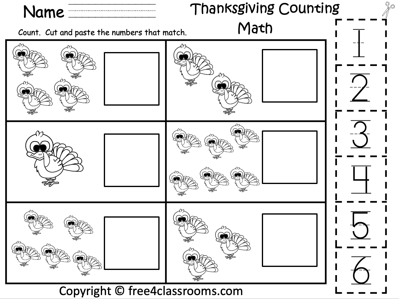 Thanksgiving Math Worksheets Preschool