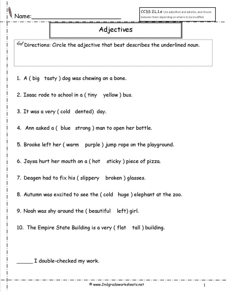 Free Using Adjectives Worksheets