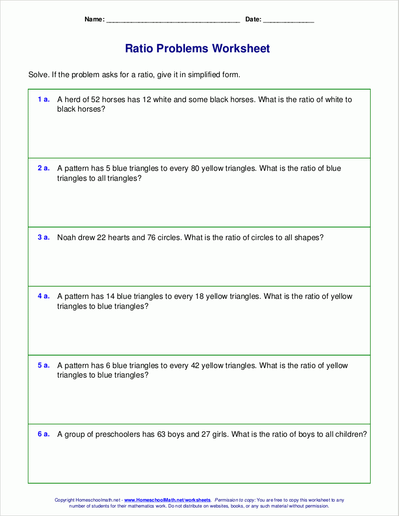 6th Grade Math Ratios Worksheets