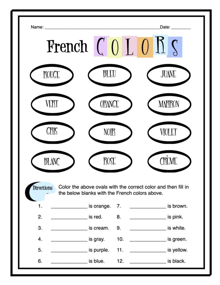 French Colors Worksheet Packet Made By Teachers