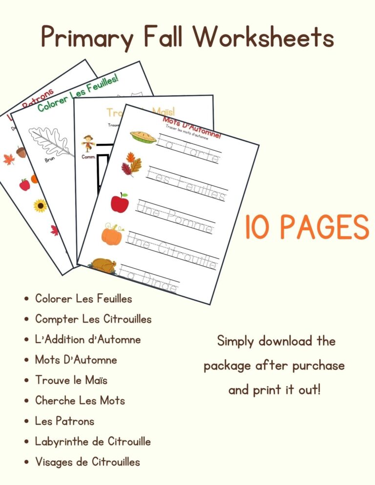 French Fall Worksheet For Grade 1 Etsy