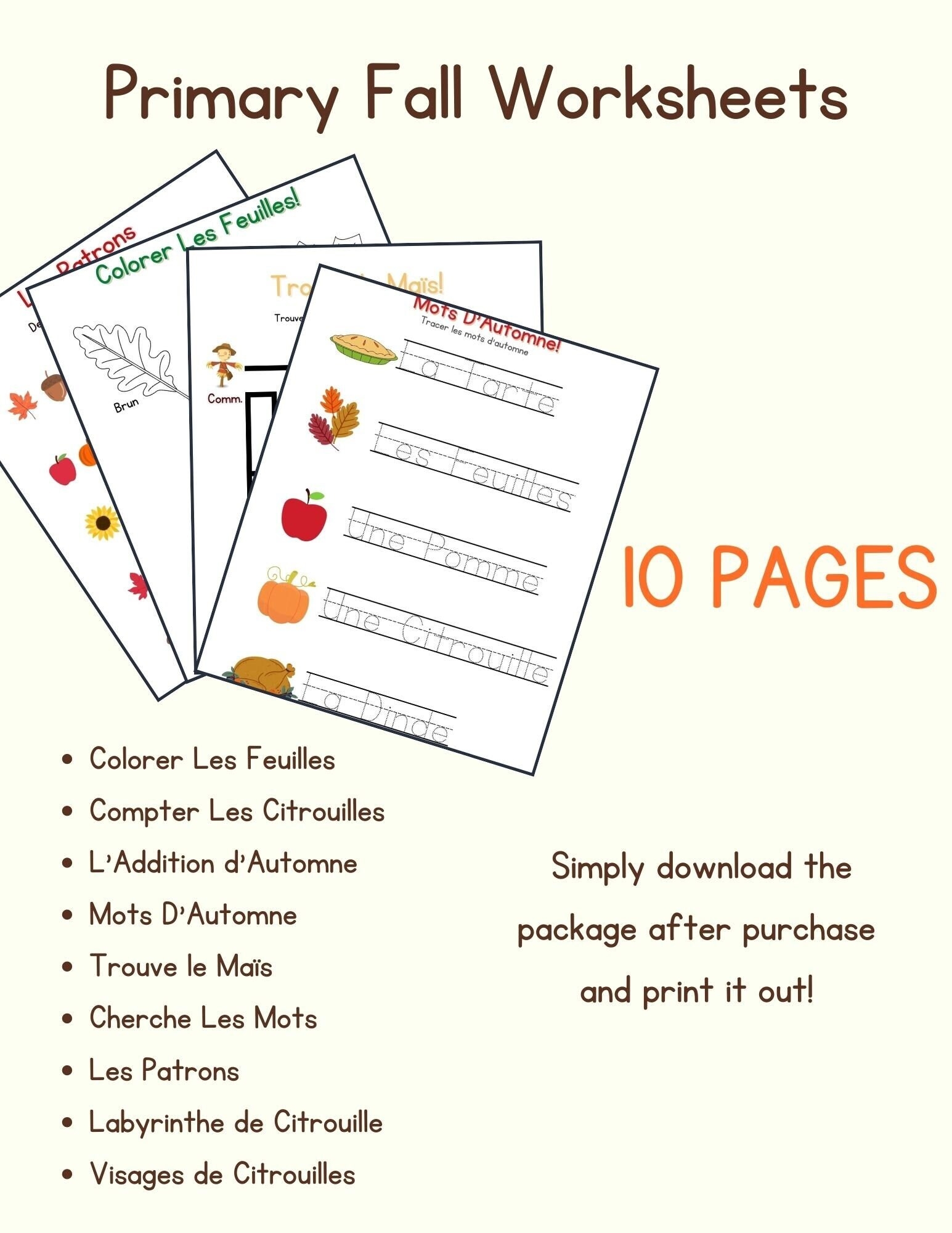 French Fall Worksheet For Grade 1 Etsy
