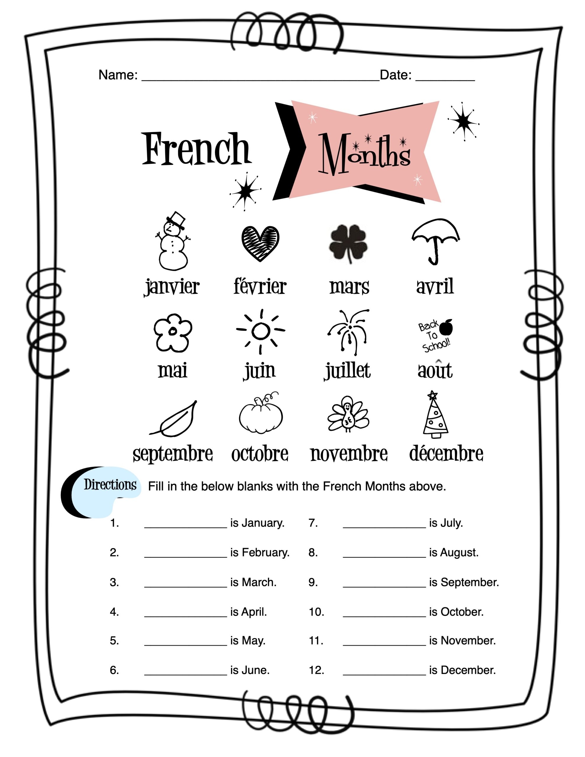 Free Grade 2 French Immersion Worksheets