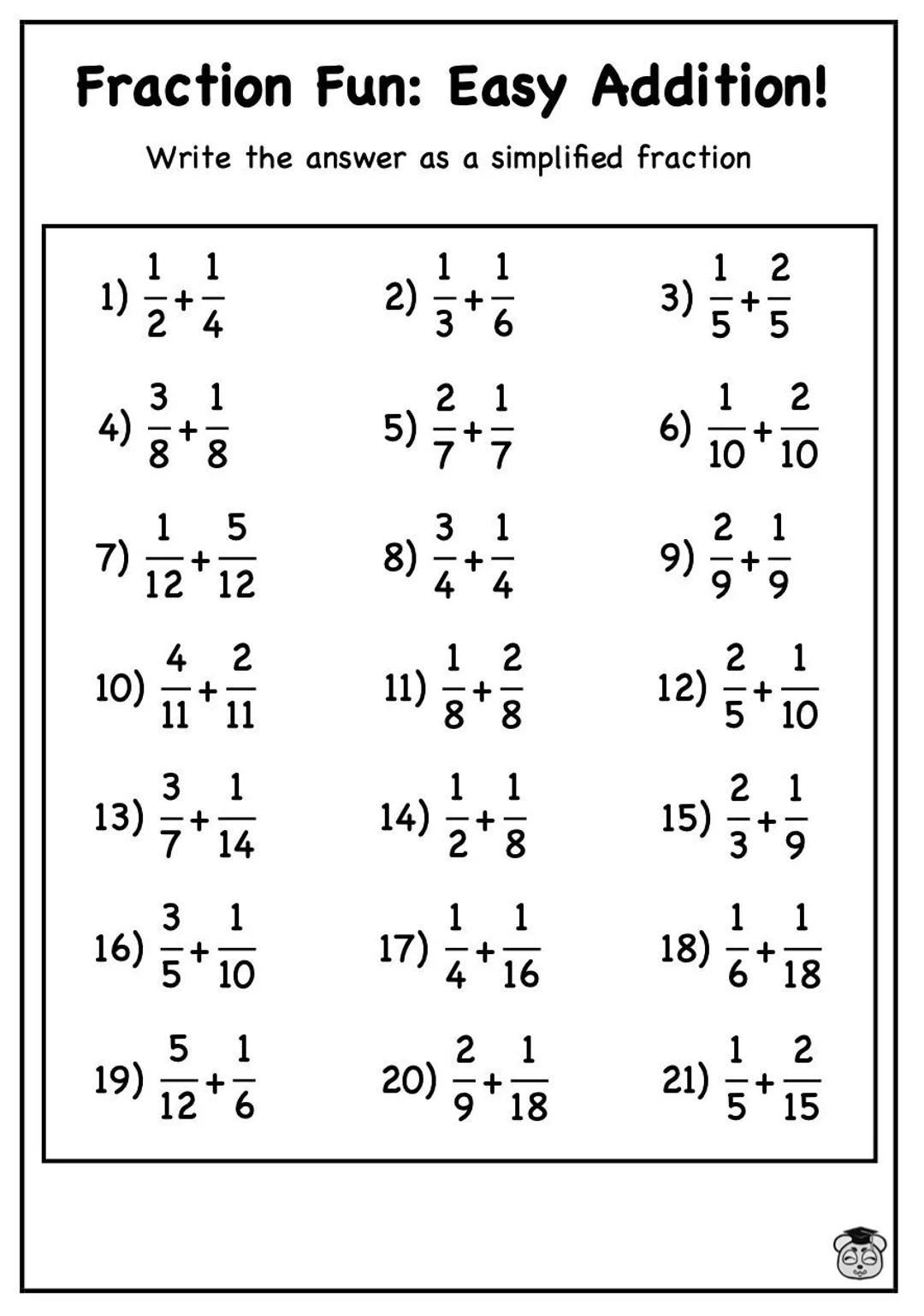 Math Fractions Worksheet